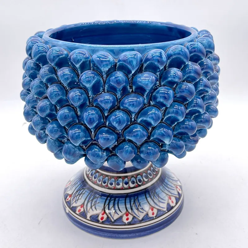 Portavaso pigna in ceramica siciliana di Caltagirone Blu H. 20 cm
