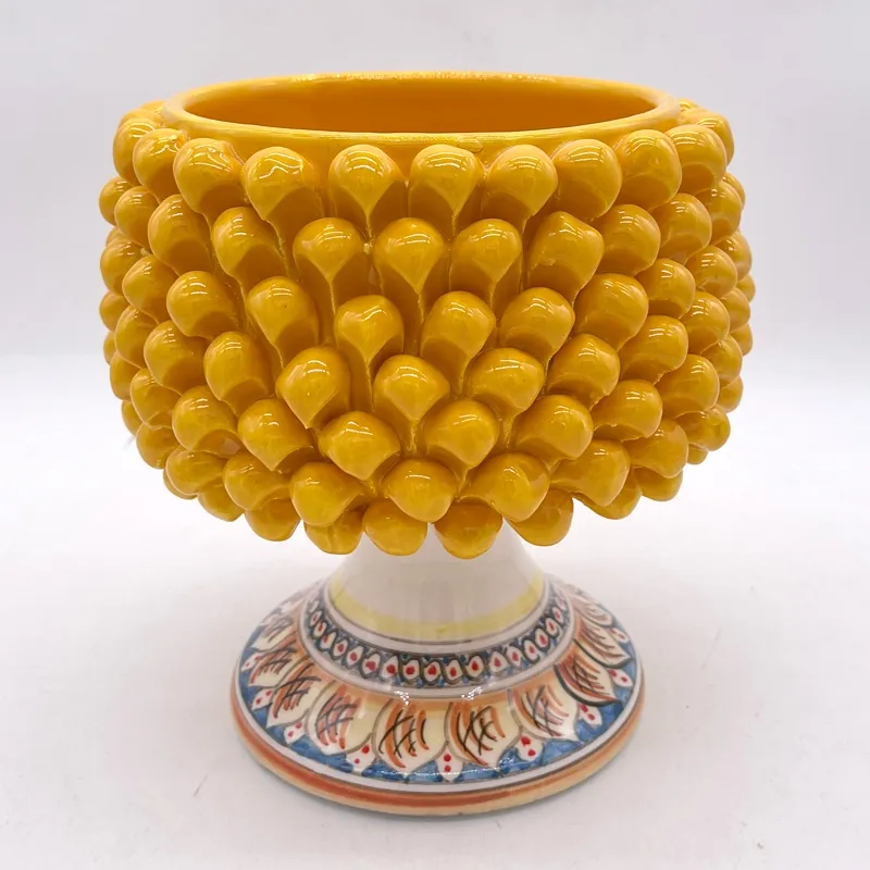 Portavaso pigna in ceramica siciliana di Caltagirone Giallo H. 20 cm