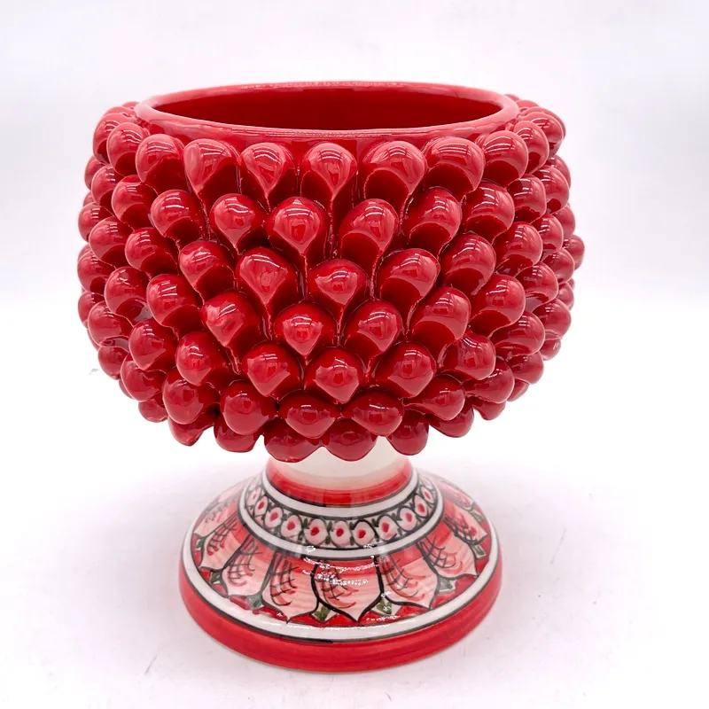 Portavaso pigna in ceramica siciliana di Caltagirone Rosso H. 20 cm
