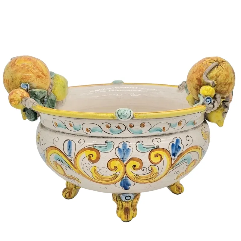 Centrotavola ceramica siciliana Caltagirone Giallo Frutta L. 39 cm
