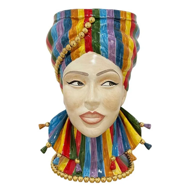 Testa di moro in ceramica siciliana Caltagirone Verus Colorata H.40 cm