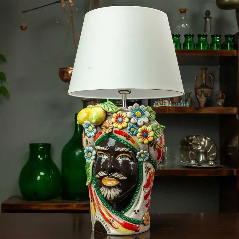 Lume Testa in Ceramica Siciliana di Caltagirone uomo cm 65