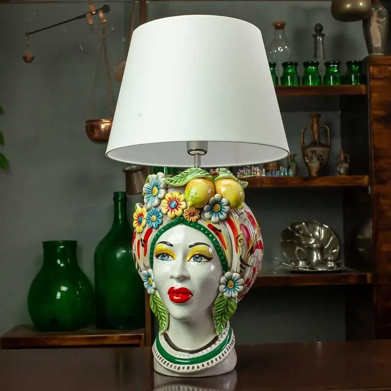 Lume Testa in Ceramica Siciliana di Caltagirone donna cm 65