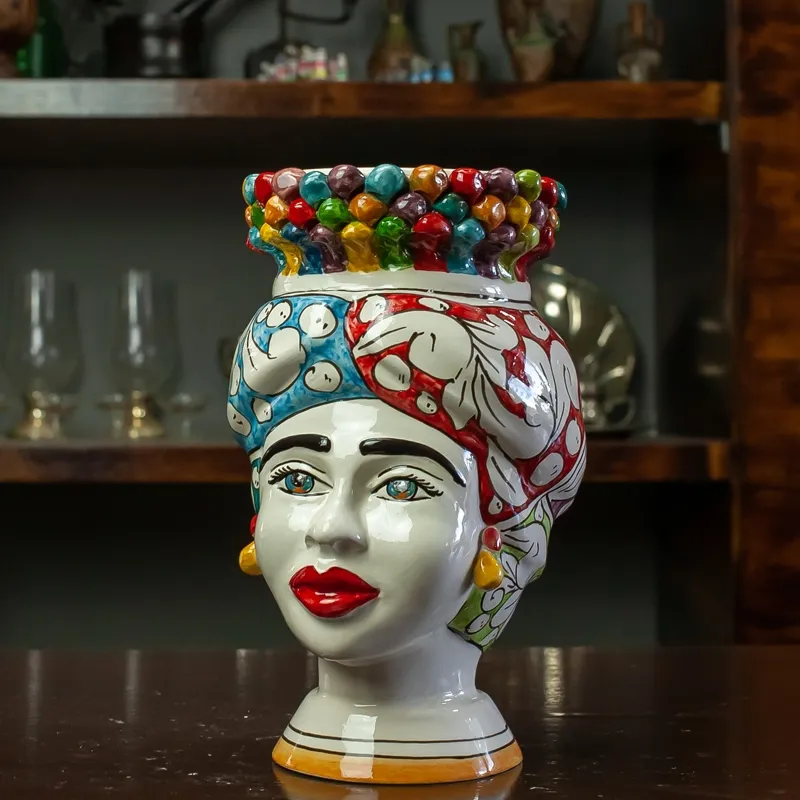 Teste di moro/pigna in ceramica siciliana di Caltagirone H.22 cm