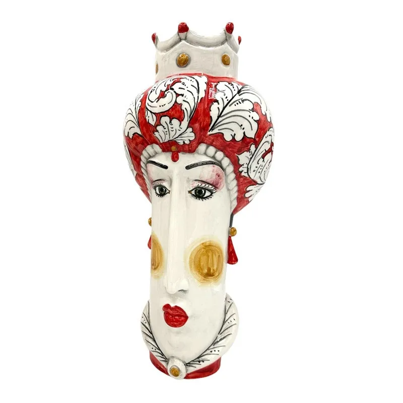 Coppia Teste di Moro Ceramica Siciliana Caltagirone Rosso cm 35