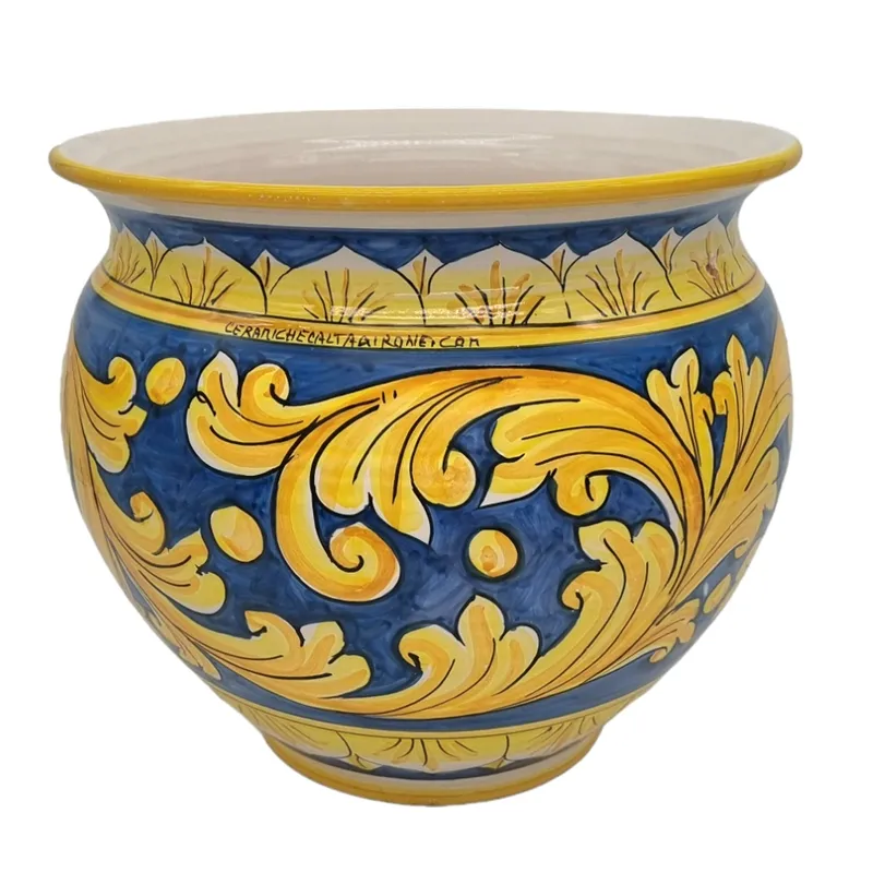 Portavaso ceramica Caltagirone Ornato Blu cm 33