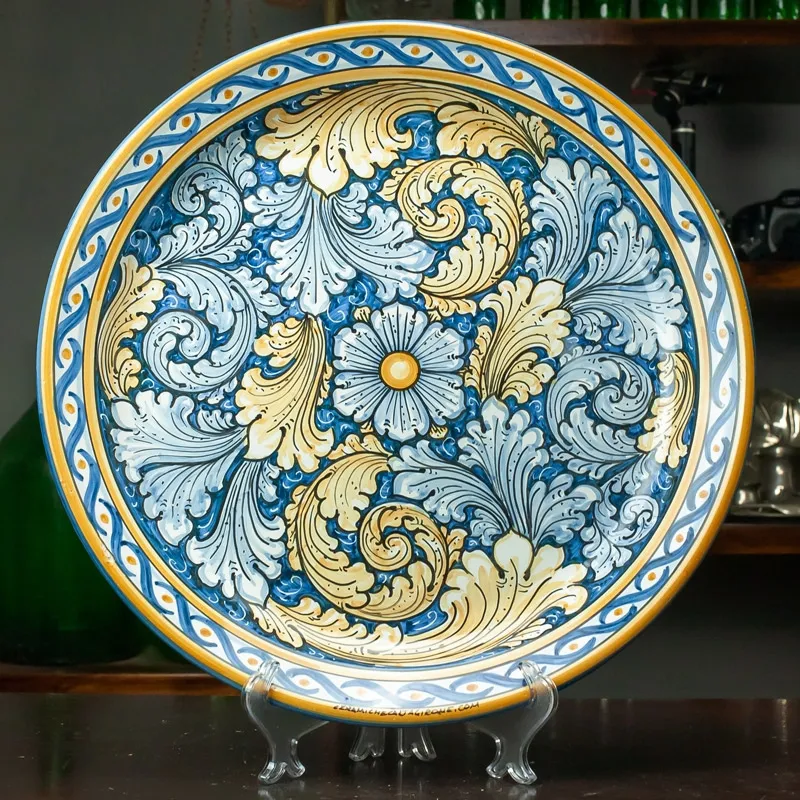 Piatto Ceramica Siciliana Ornato Blu 44 cm