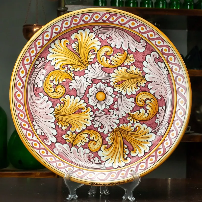 Piatto Ceramica Siciliana Ornato Bordeaux 44 cm