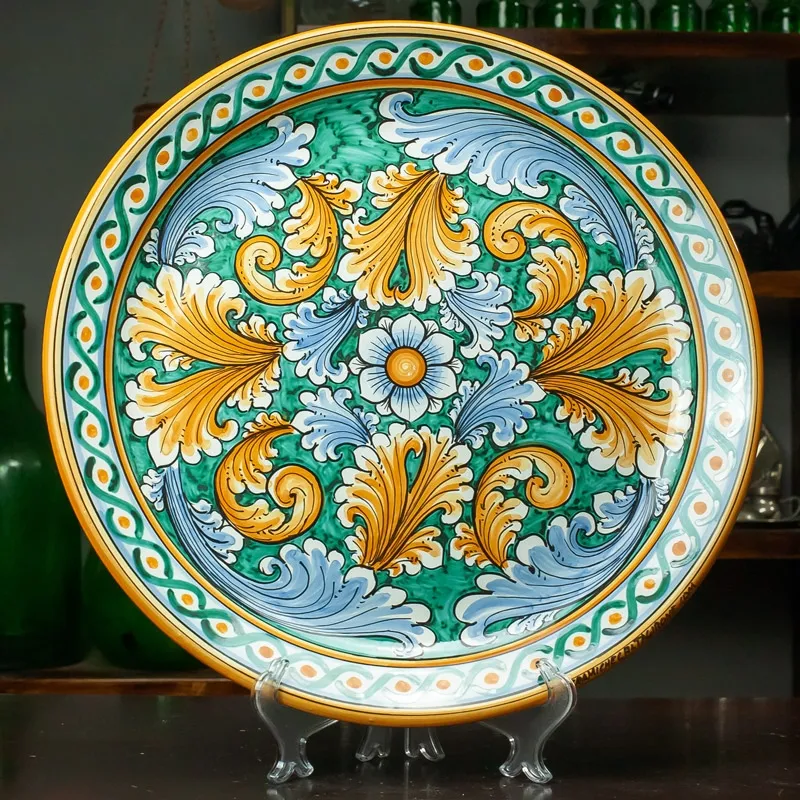 Piatto Ceramica Siciliana Ornato Verde 44 cm