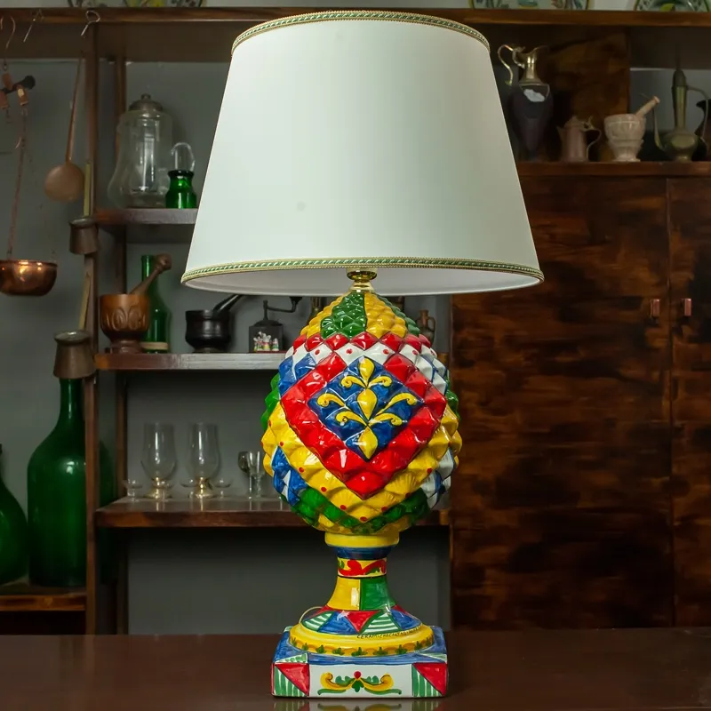 Lume Pigna Ceramica Siciliana Caltagirone Multicolor 82 cm