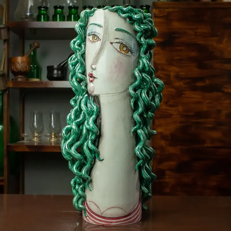 Testa Di Moro in Ceramica Siciliana Ninfa Verde H. 55 cm