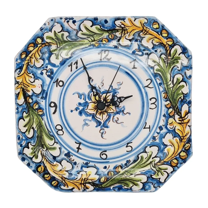 Orologio in ceramica siciliana di Caltagirone Blu Floreale 32 CM