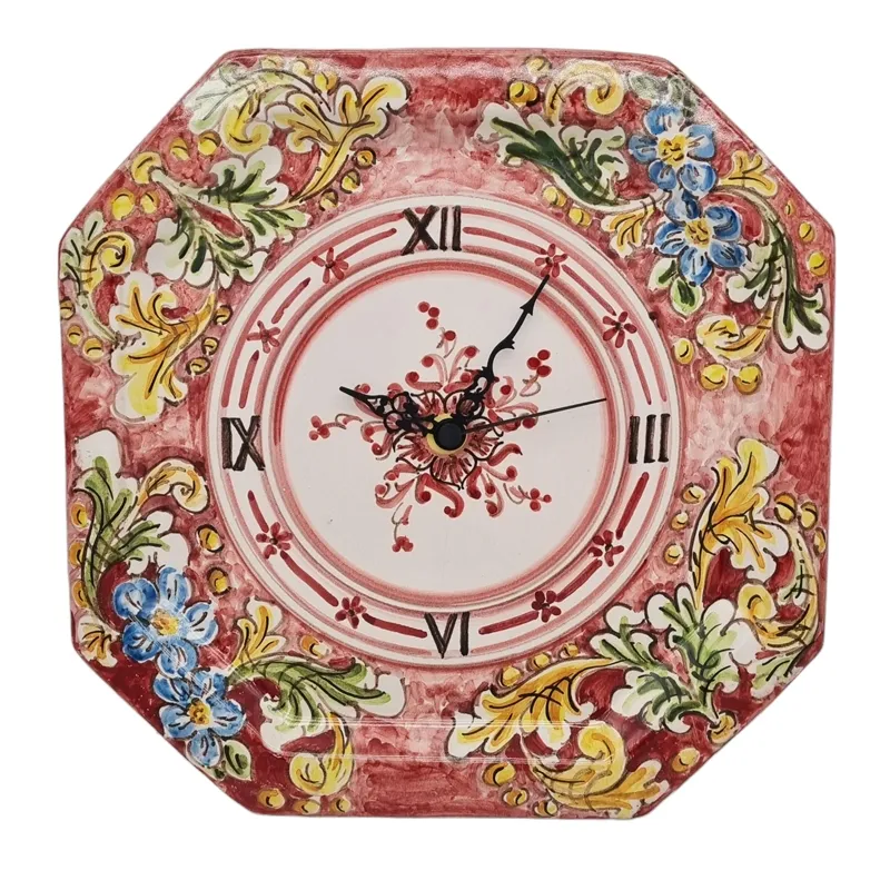 Orologio in ceramica siciliana di Caltagirone Bordeaux Floreale 32 CM