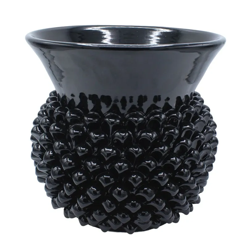 Portavaso Pigna Ceramica Siciliana Caltagirone Nero H 26 cm
