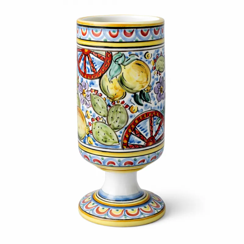 Portafiori Cilindro Sicily in Ceramica Siciliana Caltagirone H. 32 cm