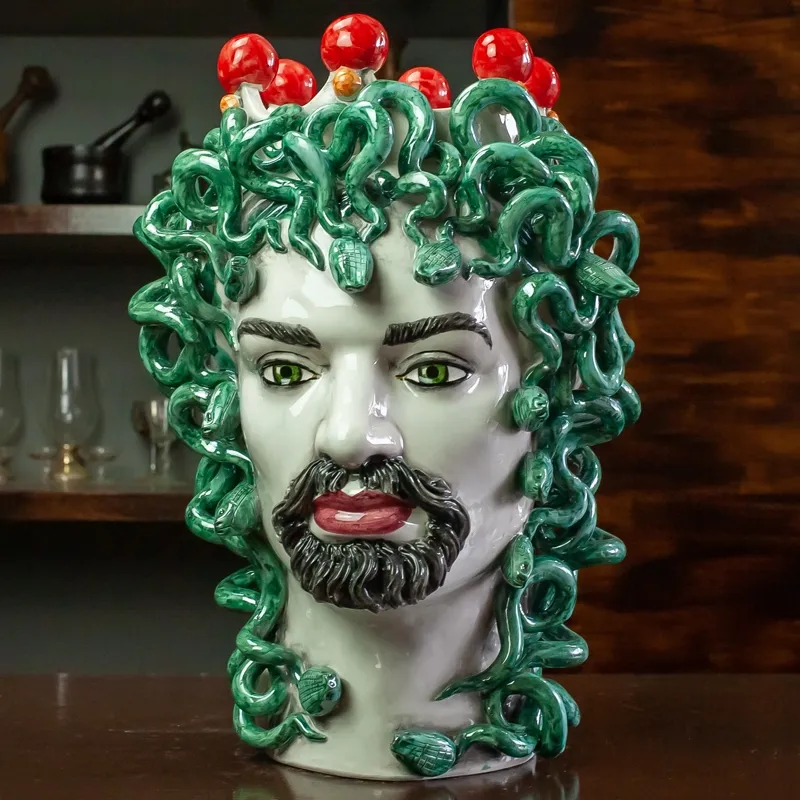Testa moro Siciliana in ceramica caltagirone mod. Uomo Medusa cm 40